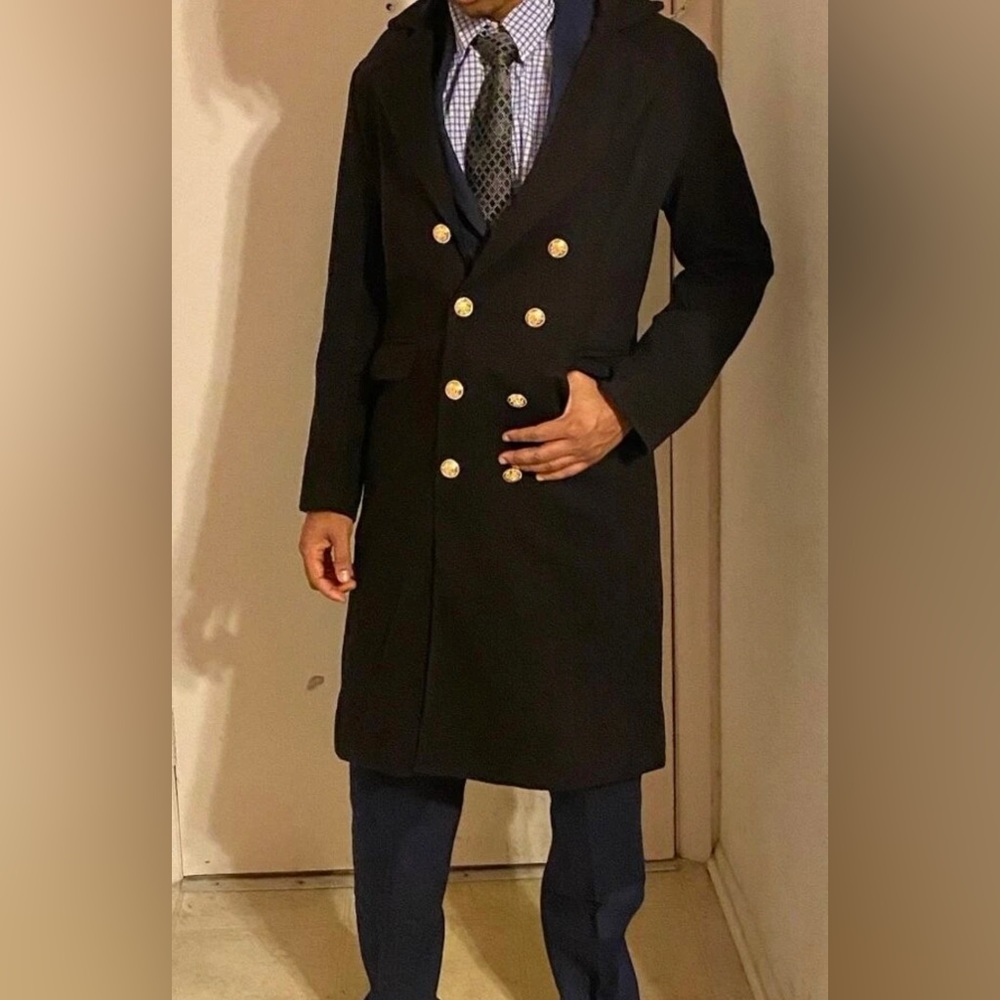 Cozy black Button up Double Breast Jacket Coat - Picture 5 of 6